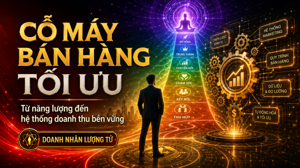 Bìa bài: Doanh Nhân Lượng Tử Ứng Dụng Cỗ Máy Bán Hàng Tối Ưu: Từ Năng Lượng Đến Hệ Thống Doanh Thu Bền Vững
