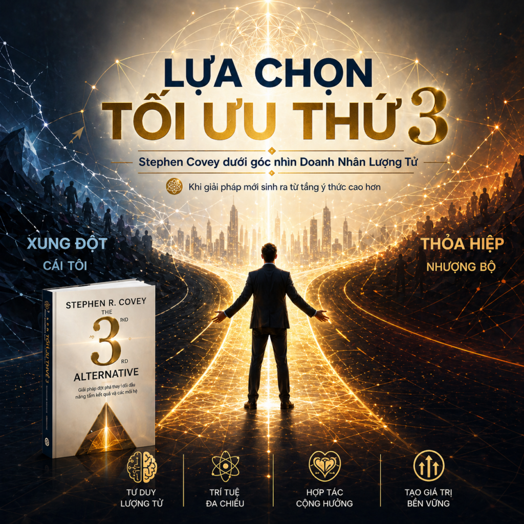 Bìa bài: The 3rd Alternative Của Stephen Covey Dưới Góc Nhìn Doanh Nhân Lượng Tử: Khi Giải Pháp Mới Sinh Ra Từ Tầng Ý Thức Cao Hơn