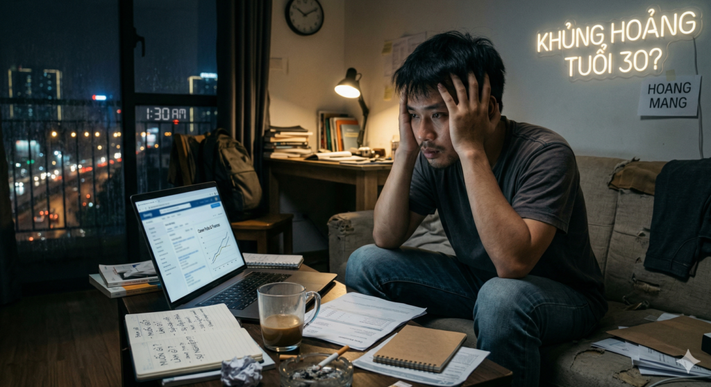 Bìa bài: Khủng Hoảng Tuổi 30: Cách Biến Năng Lượng Trí Thức Cá Nhân Thành Sự Nghiệp Kỷ Nguyên AI